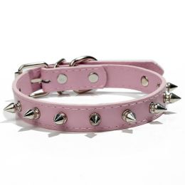 Anti-Bit Pet Necklace; Durable Dog Rivet Collar For Puppy; Pet Supplies (Color: Pink, size: L)
