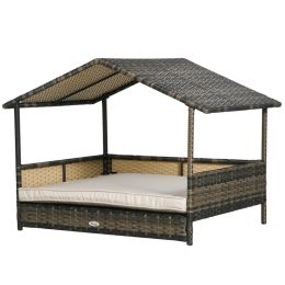 Wicker Dog House with Removable Cushion Lounge, Khaki (Option: Khaki-820x200x700 mm)
